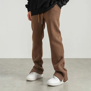 Custom Casual Flare <b>Pants</b> <b>Men</b> Bonded Fabric Flared Sweatpants Unisex Slim Fit Mid weight Blank Brown Jogging Flare Sweat <b>Pants</b> - Product Image 3