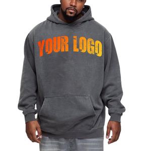 Sweat à capuche surdimensionné en coton 100% délavé à l'acide de haute qualité pour hommes broderie en détresse avec logo personnalisé sweat à capuche - Product Image 1