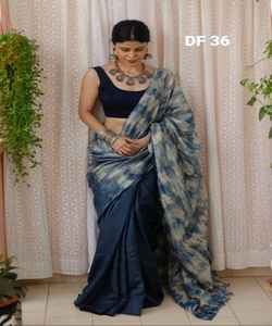 Saree de créateur imprimé de fleurs avec bordure en dentelle non cousue Exclusif par robe Vêtements ethniques - Product Image 5