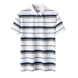 เสื้อโปโลลายทางสำหรับผู้ชายเสื้อตีกอล์ฟผ้าฝ้ายปักแขนสั้นสำหรับธุรกิจแฟชั่นใหม่ฤดูร้อน - Product Image 3