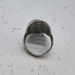 แหวน925สไตล์โบฮีเมียนสีเงินสเตอร์ลิงพร้อมดีไซน์ดอกไม้หินธรรมชาติทรงไข่ตัดสำหรับผลิตในอินเดีย - Product Image 2