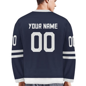 Vente en gros Maillot de hockey sur glace canadien bleu pour hommes Fourniture OEM Uniforme de hockey américain de Montréal Techniques de sublimation de broderie - Product Image 6