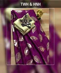 Tendencia de seda suave hermoso forro de Color naranja con estampado de flores borde de encaje dorado Saree con blusa sin costuras ropa informal - Product Image 5