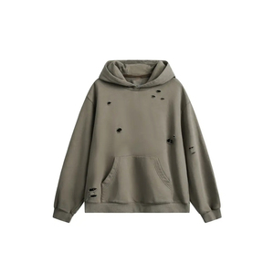 Jersey de manga larga de gran tamaño personalizado de calidad superior Sudadera con capucha de lavado ácido Sudaderas con capucha desgastadas para hombres - Product Image 3