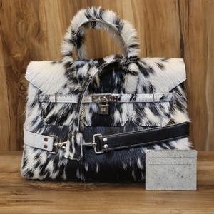 Western Style Cowhide Leather Tote Bag with <b>Fur</b> Handmade Womens Shoulder Purse - Product Image 1