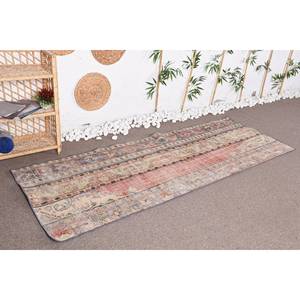 พรมตุรกีโบราณโบฮีเมียนสไตล์โบฮีเมียนคลาสสิกดีไซน์ปะต่อสีเบจสีแดงห้องโถงยางสี่เหลี่ยมขนาด2,9x7,9ฟุตสำหรับห้อง - Product Image 2