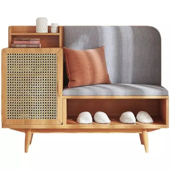 Vendita calda 100% su misura di lusso soggiorno mobili in legno massello in legno cuscino divano posto armadio panca scarpiera scarpiera