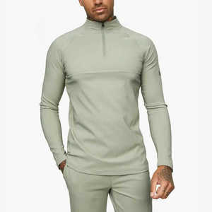 Personnalisé Slim Fit 1/4 Zip à manches longues entraînement en plein air vêtements de sport hommes tricoté Gym Compression haut imprimé Jogging piste Jogging haut - Product Image 4