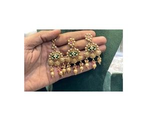 Ethnic Premium Quality Real Look <b>Gold</b> Plated Necklace <b>Set</b> With <b>Earrings</b> Tikka for Wedding Festival Wear Collection For Women - Product Image 2