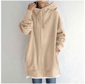 OEM Vente en gros bonne qualité 400gsm Fashion Design automne style long sweat à capuche en polaire à fermeture éclair manches longues couleur unie pour femmes - Product Image 4