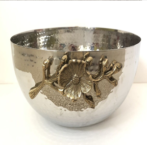 Hammered Aluminum Disposable <b>Serving</b> <b>Bowl</b> with Aluminum Floral Handles for Hotels & Restaurants <b>Salad</b> <b>Serving</b> <b>Bowls</b> Custom Color - Product Image 1