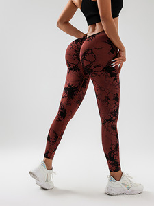 Leggings de Yoga personnalisés en forme de V taille élastique ascenseur hanche personnalité cravate teinture pantalon pêche pantalons de Yoga sport pantalon à neuf points femmes - Product Image 3