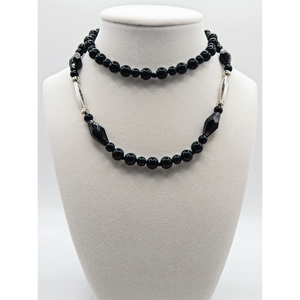 Vintage alla moda. Collana in argento Sterling 925 con perle di diamante in onice nero 18K catene in oro per fidanzamento - Product Image 1