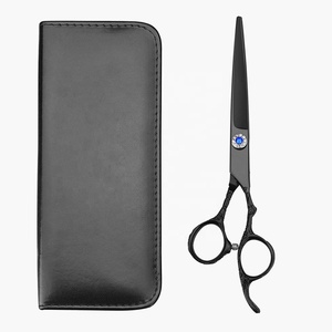 Ciseaux de coiffure professionnels en acier inoxydable noir de 7 pouces avec étui en cuir PU pour la vente en gros - Product Image 1