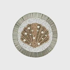 New design white beaded placemat /coaster <b>heat</b> <b>resistant</b> for tea /coffe /<b>glass</b>/cup /diner table black and golden tone - Product Image 5