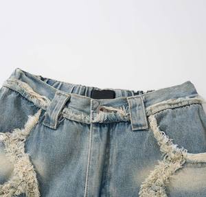 กางเกงผ้าเดนิมผ้าฝ้าย100% สำหรับผู้ชายทรงตรงทรงหลวมผ้าปักลายสไตล์สตรีทผ้าออกซ์ฟอร์ดระบายอากาศได้ดี - Product Image 5