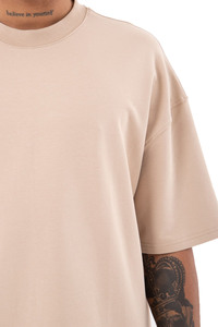 เสื้อยืดคอกลมแขนสั้นสีเบจสำหรับผู้ชายเสื้อยืดผ้าฝ้ายออแกนิกขนาดใหญ่100% 2022 - Product Image 4