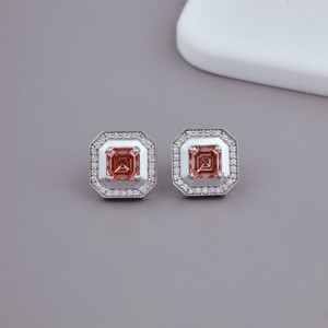 IGI Certified Asscher Cut Pink Lab Grown Diamond Halo Stud Earrings <b>Solid</b> 925 Sterling <b>Silver</b> Octagon Halo Diamond Earrings - Product Image 1
