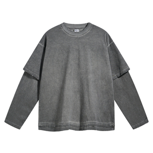 Men's Custom Streetwear Oversized Thermal Long Sleeve T-Shirts Vintage Screen Print Double Layer with Twill Fabric 2025 - Product Image 1