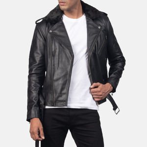 Veste en cuir d'hiver de haute qualité avec col montant et capuche, logo personnalisé imprimé, vente en gros directe d'usine pour hommes - Product Image 1