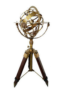 Soporte de Globo Azul exclusivo hecho a mano, metal fundido de estilo náutico de aluminio con trípode de madera, artesanías indias a la venta - Product Image 5