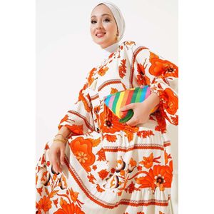 Robe à motifs avec col pompon Orange - Product Image 2
