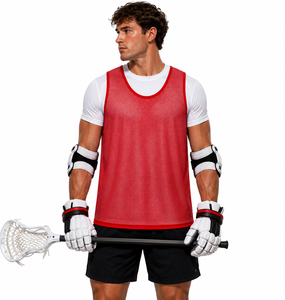 SINEWY SPORTS <b>Men's</b> Red Mesh Lacrosse Practice Vest Sleeveless Breathable Tank Top for Adults All Seasons - Product Image 4