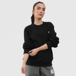 Sweat-shirt noir respirant et brodé en maille de soie biologique pour femme, style quotidien pour l'entraînement, taille unique, hiver - Product Image 2