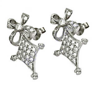 Boucles d'oreilles tendance pour femmes, style nœud religieux en argent, avec zircone cubique et perle, style créole, en laiton plaqué rhodium - Product Image 3