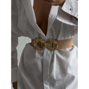 Ceinture élastique tissée pour femme avec boucle en alliage d'or - Product Image 3