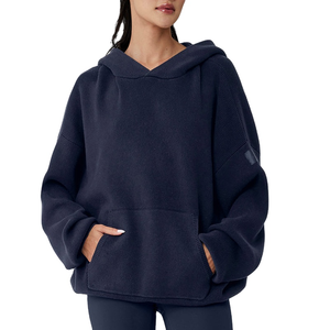 Sweat-shirt à capuche en tricot pour femme, motif uni, doublure anti-rides, coupe ample, imprimé boucle française, taille plus - Product Image 1