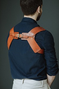 Bretelles en cuir marron pour adultes détail bretelles bouclées et anneaux toriques MHS-0040 d'accessoires de harnais unisexe - Product Image 2