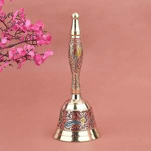 Hindú Pooja/Puja Campana de latón de mano Ghanti para Mandir-Colorful Jingle Bell para Poojan Christmas (Rojo) - Product Image 4