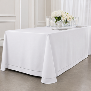 Wholesale 100% Polyester White Hemstitch Rectangle <b>Tablecloth</b> Banquet Wedding Event Rental Linen - Product Image 1