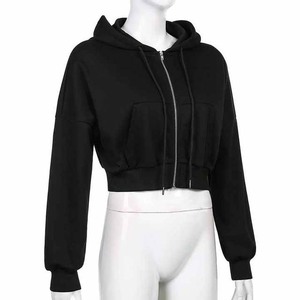 Women's <b>Winter</b> Hooded Crop <b>Top</b> Hoodies 100% Cotton Fleece Casual Wear with Front Logo - Product Image 5