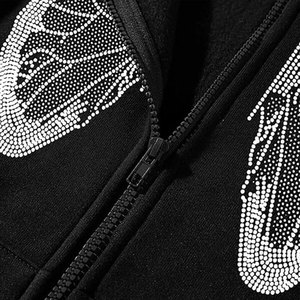 Meilleur prix de vente Sweats à capuche en strass Sweat à capuche en strass doublé thermique avec fermeture éclair à cordon de serrage Nouvelle arrivée Sweat à capuche en strass - Product Image 5