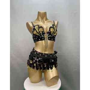 Soutien-gorge de sport noir design personnalisé pour femmes avec perles Traje de danse du ventre de qualité pour exportation - Product Image 1