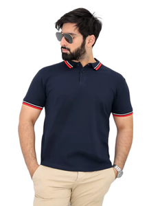 Polo de manga corta para hombre, camiseta informal de mezcla de algodón ajustada con cuello de ajuste en contraste para negocios de verano y uso diario - Product Image 5