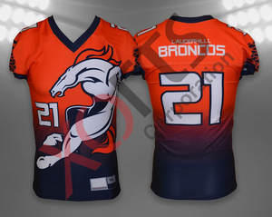 Gran oferta, camiseta de fútbol americano hecha a medida, transpirable, naranja, azul, de talla grande, uniforme de sublimación para hombres, mujeres y niños - Product Image 1