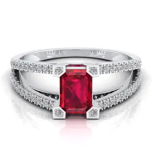 Anillo de Plata de Ley 925 Royal Ruby Romance con piedra de nacimiento de Julio Ruby & GRA certificado Def-VVS Moissanite anillos de novia finos OEM