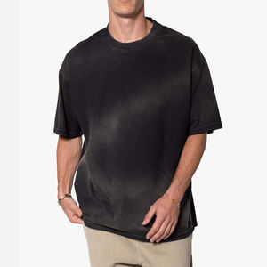 Logo personnalisé coupe boxy hommes coton lourd 280gsm côtes col rond épaule tombante surdimensionné Streetwear T-Shirts longue longueur - Product Image 1