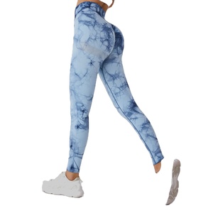 Pantalon de yoga tie-dye pantalon de survêtement de course sans couture taille haute hanche ascenseur vêtements de sport suspendus teinture Leggings pantalon femmes - Product Image 1