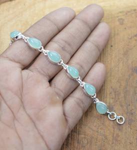 Aqua Chalcedony 925 Sterling Silver <b>Adjustable</b> <b>Bracelet</b> Handmade Pear Shape 10 Stone Gemstone Jewelry Gifts Women - Product Image 3