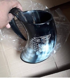 Haute qualité 34oz grande corne naturelle tête de loup Style Viking nautique noël bière tasse sculpté à la main artisanat naturel pour café - Product Image 4