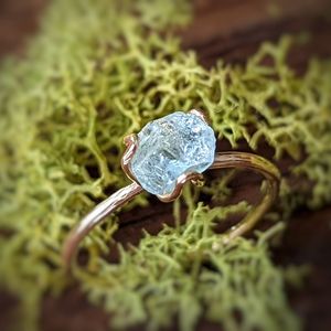 Bohemian Aquamarine Rough Gold Plated Rings Natural Raw Gemstone Electroplated Jewelry for Party Minimalist style - Product Image 3
