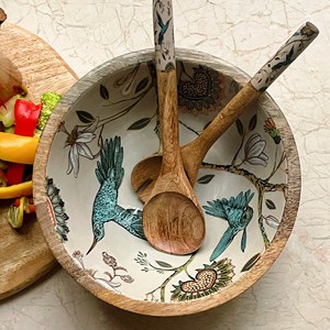 Ensemble de saladiers en bois de manguier et résine époxy, ensemble de serveurs à salade multi-usages, bois naturel avec 2 spatules, ustensiles durables faits à la main - Product Image 1
