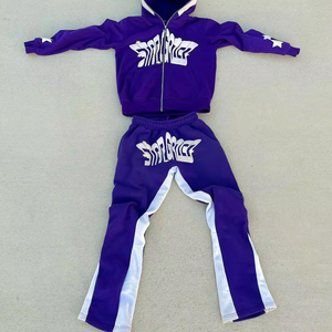 Survêtement pour homme de haute qualité, vintage, 2 pièces, séchage rapide, lavage à l'acide, soie/coton, motif uni, imprimé, strass, capuche, taille plus - Product Image 4