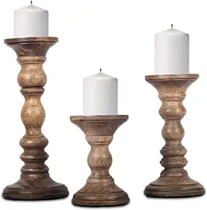 Sample Acacia wooden candle holder and stand Wooden Tealight Candle Pillar stand wholesale supplier at lowest price