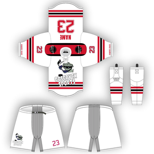Service OEM Ensemble de maillots de hockey sur glace imprimés par sublimation avec techniques de broderie de coquillages et de chaussettes en dentelle - Product Image 1