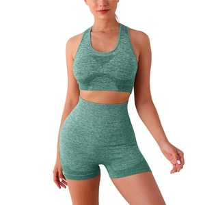 Seamless Women Yoga Set Workout Sportswear Gym Clothing Fitness Sleeveless <b>Crop</b> Top High Waist <b>Leggings</b> Sports Suits - Product Image 2